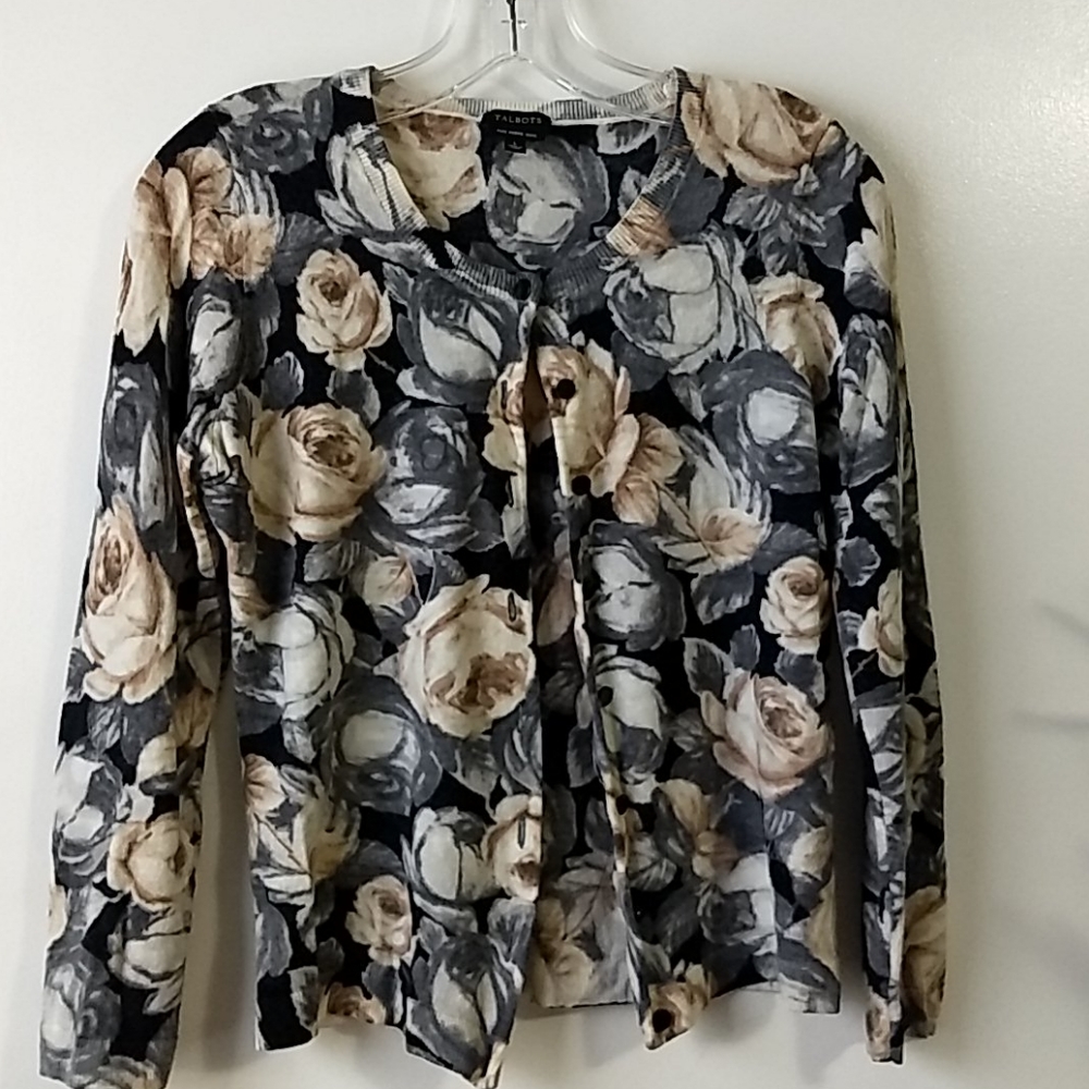 Talbot's Wool Floral Buttoned Sweater